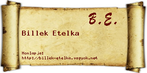 Billek Etelka névjegykártya